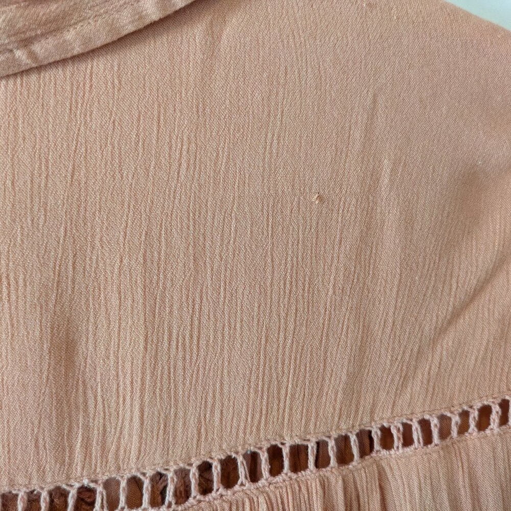 Free People "Katie Bird" Peach Pink Crochet Trim Button-Down Top - Picture 12 of 15